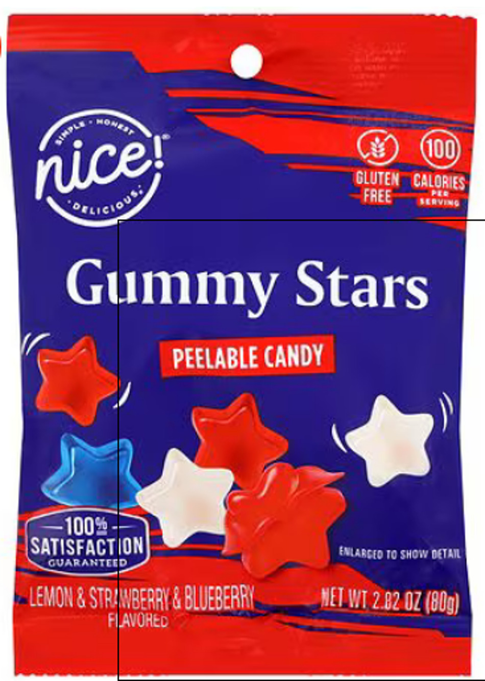 Nice! Gummy Stars Peelable Candy Lemon Strawberry Blueberry 2.82oz Viral TIKTOK